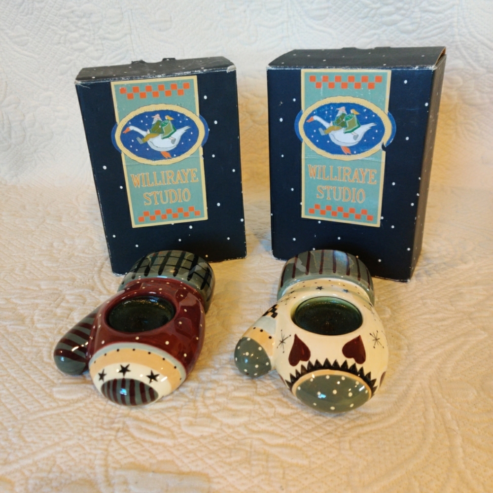 Williraye Studio 2002 Christmas Candle Gloves Set Of Two In Original Boxes